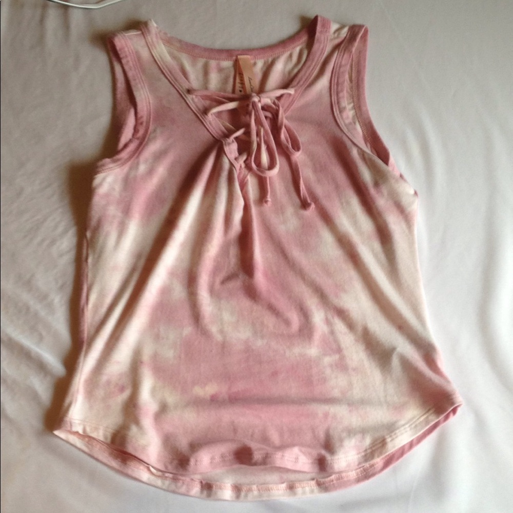 Pink Acid Wash Front Tie Blouse